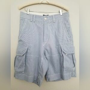 Polo Ralph Lauren Men's Cargo Shorts Cotton Seersucker Blue/White Striped Sz 31